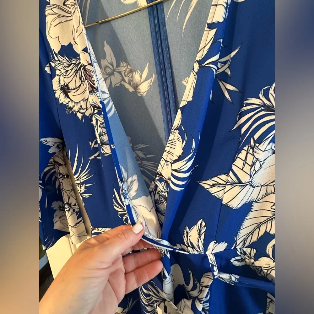 YUMI KIM Coastal Resort Spring Lg All For You Floral Blue Jumpsuit Wide Leg Crop